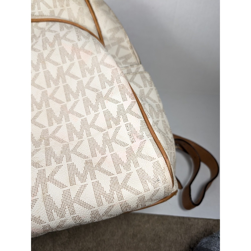 Michael Kors Backpack READ Signature Leather White Cream Beige - Picture 8 of 16